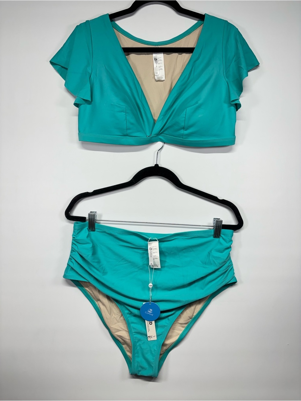 ✨Cupshe Nature Trip Ruffle Sleeves High Waist Tummy Control Plus Size 1X Set - Picture 3 of 14